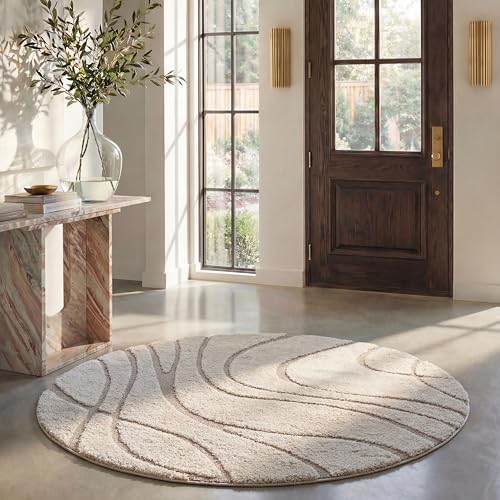 SAFAVIEH Oval Rug 8x10 - Florida Shag Collection- Large - Abstract Design, Cream & Beige, Non-Shedding & Easy Cleaning, Plush Thick Pile, Ideal for Living Room, Bedroom, Dining Space (SG471-1113) by Unknown