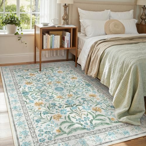 Lahome Blue 5x7 Area Rugs, Cottage Core Girls Bedroom Kids Nursery Rug by Lahome