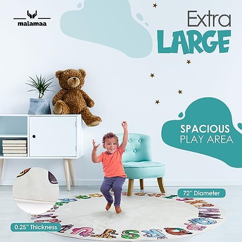 ABC Alphabet Rug for Kids – 6 ft Round White Play Mat for Kids, Soft Nursery Decor for Learning Letters, Classroom & Playroom Area Mat - Image 3