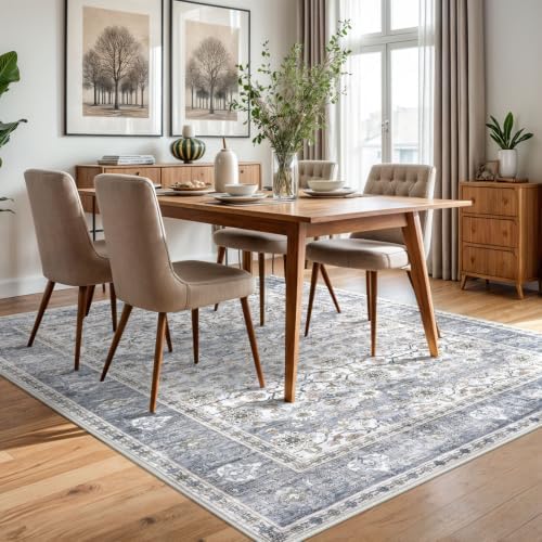 KUTA Vintage Area Rugs 5x7 Grey Blue Washable Rugs for Living Room - Image 4