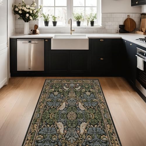 Large Entryway Rugs Indoor - 3x5 Washable Rugs for Kitchen Bedroom Beside Bed Door Mat Indoor Entrance with Moody Woodland Flowers, Non Slip Stain Resistant Low Pile - Image 3
