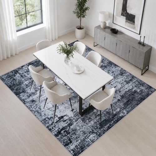 Area Rug Living Room: 5x5 Modern Washable Indoor Carpet Black - Image 4
