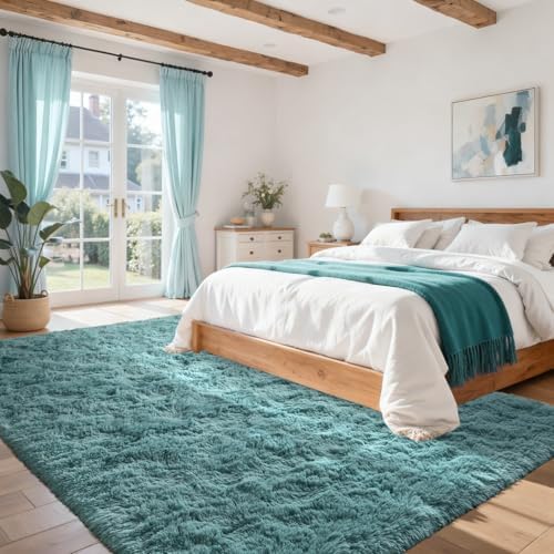 5x7 Rug for Living Room Teal Shag Area Rugs, Modern Plush Non-Slip Soft Carpets for Bedroom Kids Nursery Dorm Daycare Floor - Image 3