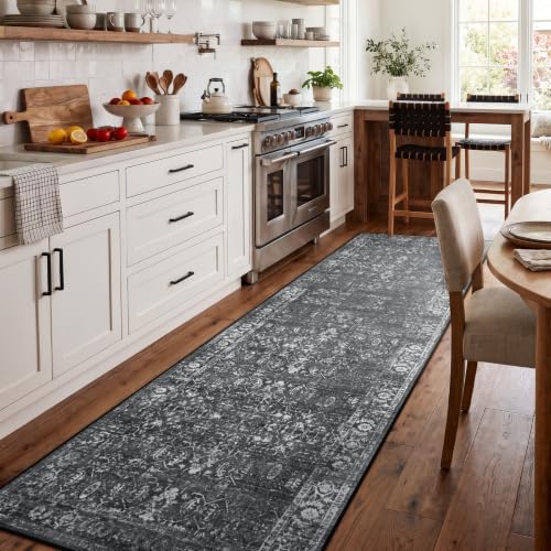 Morebes Black Vintage Runners for Hallways 10 Foot Non Slip, Washable Distressed Non Skid Kitchen Runner Rug Indoor Long Carpet for Hall Foyer Entryway Bathroom Entrance Playroom - Image 3