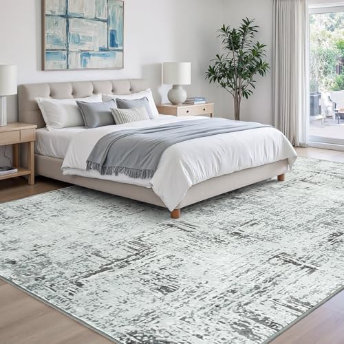 Rugflix 9x12 Area Rugs for Living Room, Washable Blue Grey Large Rug - Image 2