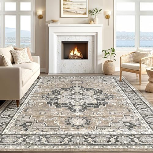 cotiled 10x12 Area Rug for Living Room, Washable, Traditional, Black Brown - Image 5