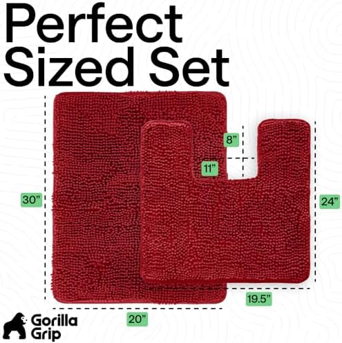 GORILLA GRIP Bathroom Area Rug Sets 2 Piece, Soft Chenille, 30x20 Red - Image 2