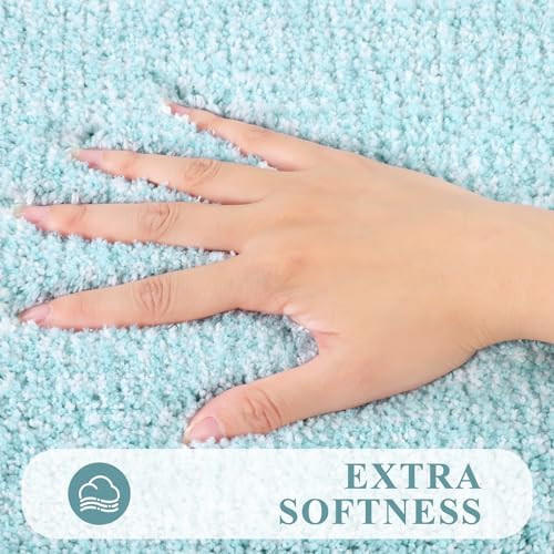 Pauwer 3 Piece Bathroom Rug Set, Non Slip Washable Bath Mat, Light Blue - Image 3