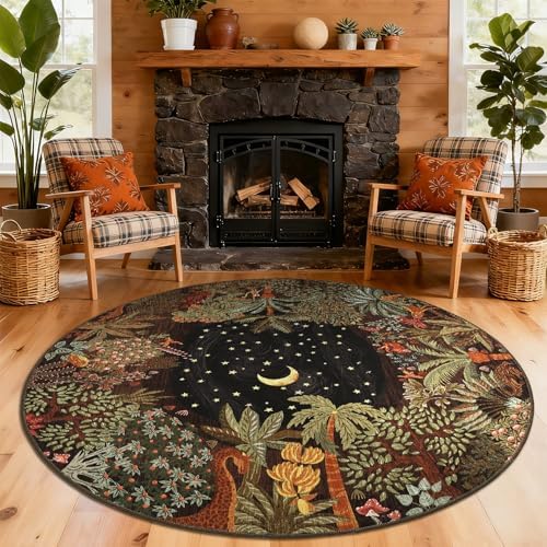 GarveeHome Round Area Rugs 6ft for Bedroom, Brown Jungle Washable Circle Rug Soft Non Slip Forest Animal Print Floor Mat Tiger Carpet Indoor Thin Rug for Bedroom Dining Room Playroom Nursery - Image 7
