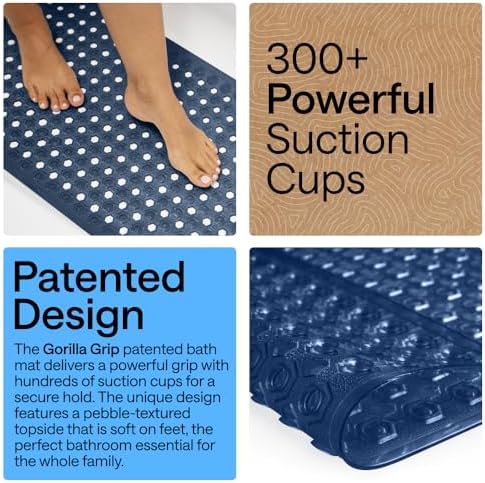 GORILLA GRIP Bath Tub Shower Mat, Bathtub Floor Liner, 35x16 Clear Navy - Image 3
