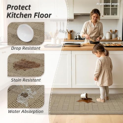 BEQHAUSE 24x60 in Kitchen Rugs Non Slip Washable Kitchen Runner Rug, Beige - Image 3