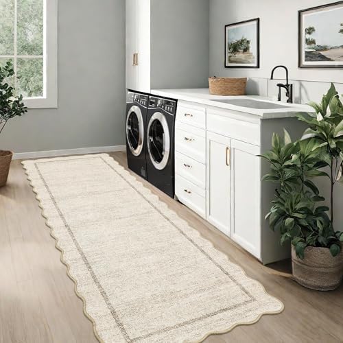 GarveeHome Scalloped Washable Runner Rug 2x10 Non Slip Kitchen Rugs, Beige - Image 2