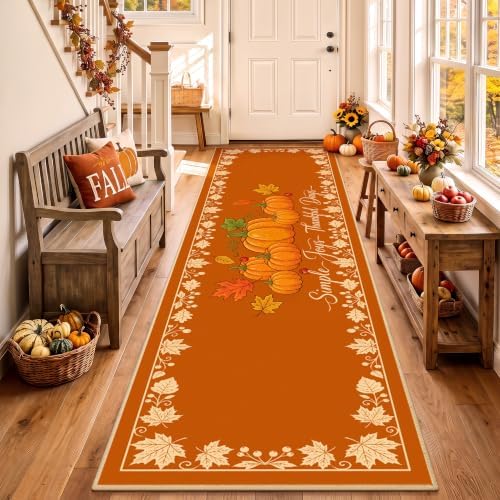 Fall Kitchen Rugs Runner 2.6'x10', Hello Pumpkin Mats for Hallway - Image 2