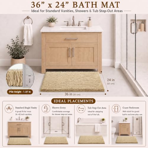 Yimobra Beige Bathroom Rugs Non Slip Washable 36x24, Luxury Plush Bath Mat - Image 2