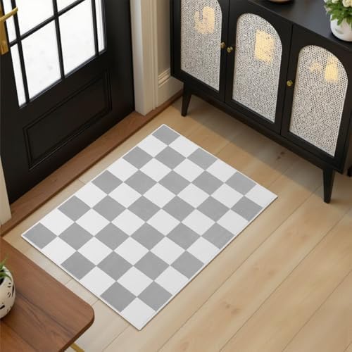 Terrug Grey and White Checkered Rug for Entryway, 2x3 Small Area Rugs by TerrugHomeDecor