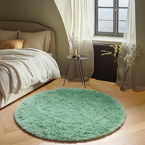 Sage Green Fluffy Round Rug Circle Area Rugs 4ft for Kids Teen Bedroom - Image 6