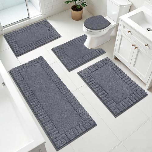 Pauwer Bathroom Rugs Set 5 Piece, Microfiber Bath Mat Set, Dark Grey by Pauwer