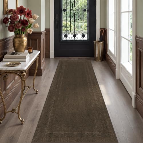 Brown 2x5 Laundry Room Rug, Non-Slip Washable Vintage Distressed Runner Rug for Entryway & Kitchen, Low Pile Stain Resistant Floor Carpet, Modern Farmhouse Décor - Image 3