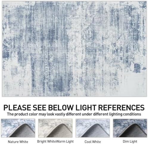 5x7 Area Rugs for Living Room: Washable Abstract Blue White Bedroom Carpet - Image 6