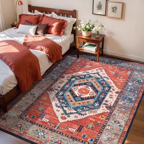 SERISSA 3x5 Washable Non Slip Boho Area Rug for Bedroom，Rust by SERISSAHomeDecorCollection