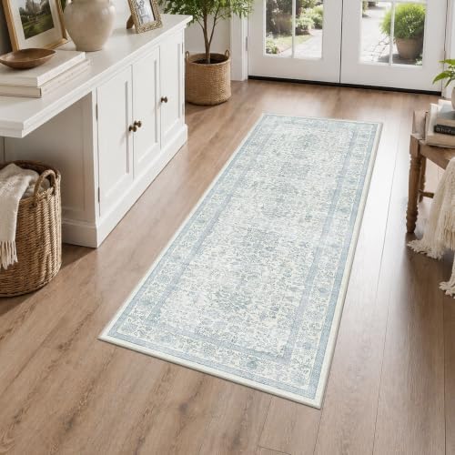 2x5 Washable Kitchen Runner Rug Non-Slip Vintage Blue Throw Carpet - Image 4