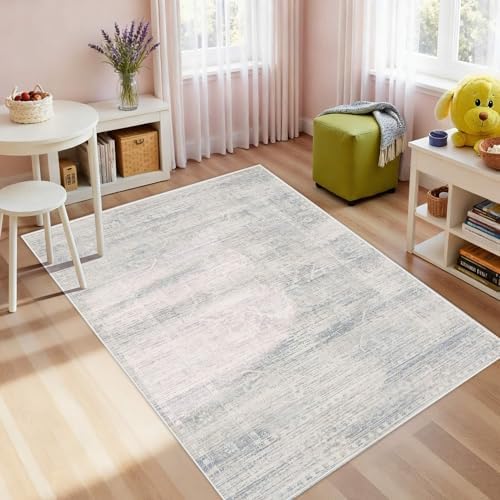 3x5 Entryway Blue Area Rugs, Vintage Washable Rugs Boys Bedroom - Image 4