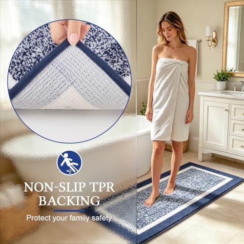 Pauwer Bathroom Rugs 3 Piece Set, Non Slip Washable Bath Mat, Navy - Image 5