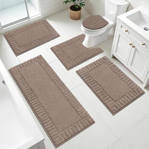 Pauwer Bathroom Rugs Set 5 Piece, Microfiber Bath Mat Set, Coffee by Pauwer