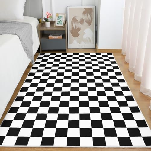 Terrug Black and White Checkered Rug for Bedroom, 4x6 Washable Area Rugs - Image 2