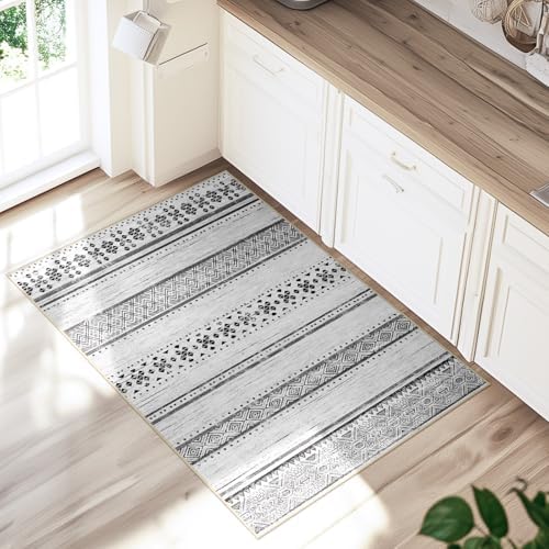 2x3 Washable Area Rugs for Living Room Boho Bathroom Rug Grey/Black/Navy - Image 6