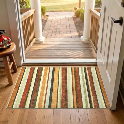 jinchan 2x3 Striped Rug for Entryway Washable Kitchen Rug, Caramel Dusk by JINCHAN