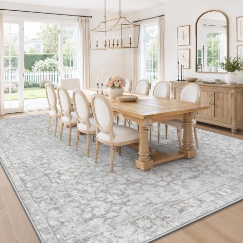 8x10 Area Rugs for Living Room: Boho Vintage Washable Rug Non-Slip Soft Stain Repellent Area Rugs Indoor Low-Pile Large Carpet for Bedroom Office Dining Room Playroom Farmhouse (Grey, 8'x10') - Image 3