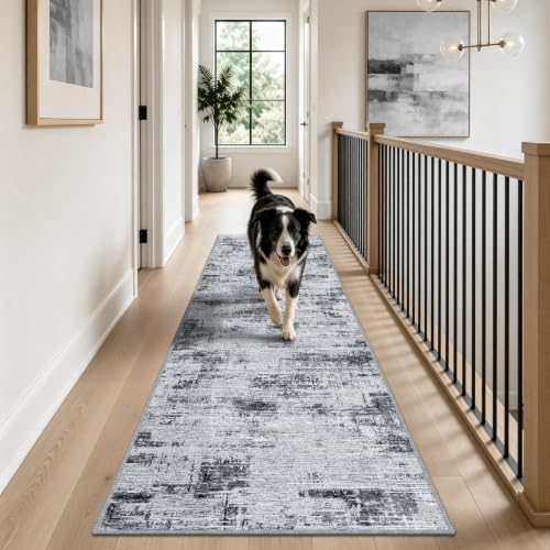Hallway Runner Rug 2x8 Textured Non Slip Carpet Runner, Dark Gray - Image 2