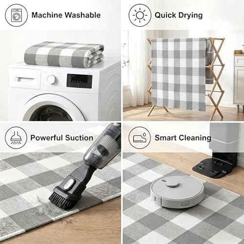 MUBIN Cotton Buffalo Plaid Rug, 27.5x43 Gray White Outdoor Rug Front Door Decorative Mat, Washable Doormat Hand-Woven Foldable Area Rug Layered Door Mats Rug for Front Porch, Entryway, Patio - Image 5