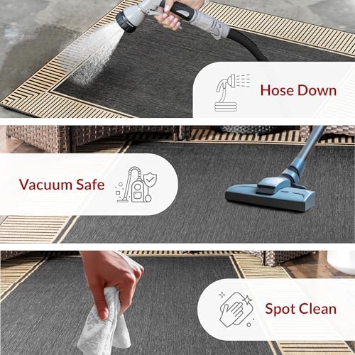 Nuloom Asha Dark Grey/Ivory, 5' x 8', Casual, Striped Border, Soft and Cozy, High Traffic, Stain Resistant, Easy Clean, Durable Area Rug for Indoor/Outdoor Patio, Deck, Porch, Garden, Courtyard - Image 6