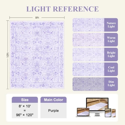 DUKINO 8x10 Area Rugs, Vintage Floral Washable Rug for Living Room, Purple - Image 2