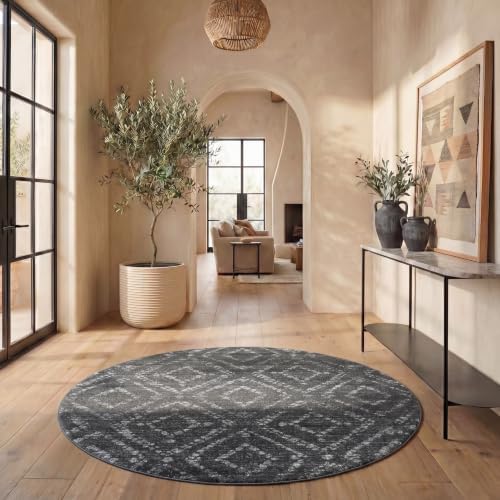 SAFAVIEH Adirondack Collection 6' Round Dark Grey/Grey ADR131F Modern Diamond Distressed Non-Shedding Living Room Dining Bedroom Foyer Area Rug by Unknown