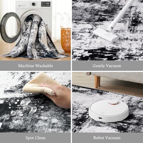 Rugflix 6x9 Area Rugs for Living Room, Washable Black Grey Dark Large Rug - Image 4