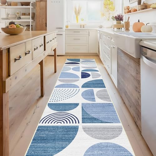 MUJOO Runner Rug Washable,Blue 2x8 Area Rugs Non Slip Modern Abstract - Image 3