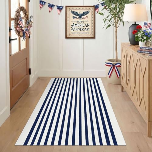 KILOCOCO Blue White Striped Rug 3'X5' Front Door Mat Indoor Washable Rugs - Image 5