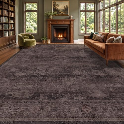 Boho 10x14 Dark Taupe Brown Large Area Rug for Living Room, Dining Room & Bedroom, Neutral Vintage Distressed Geometric Pattern, Easy to Clean, Slip-Resistant, Stain & Fade Resistant, Ultra Soft - Image 3