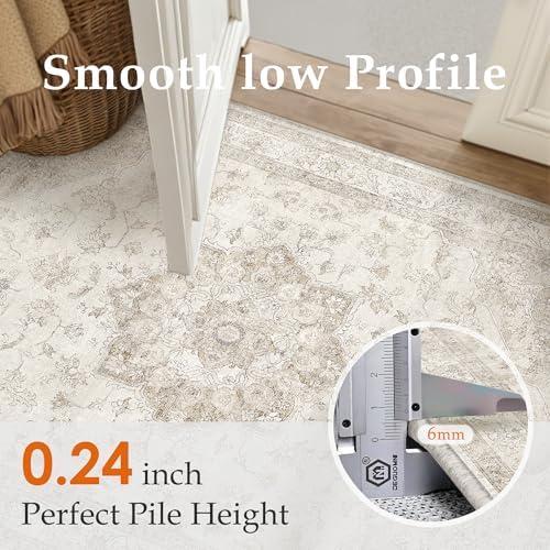 PureCozy Beige 2x4 Washable Area Rug Vintage Oriental Medallion Doormat - Image 3