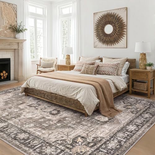 Washable 6x9 Area Rugs for Living Room: Soft Dark Brown Vintage Rug - Image 3