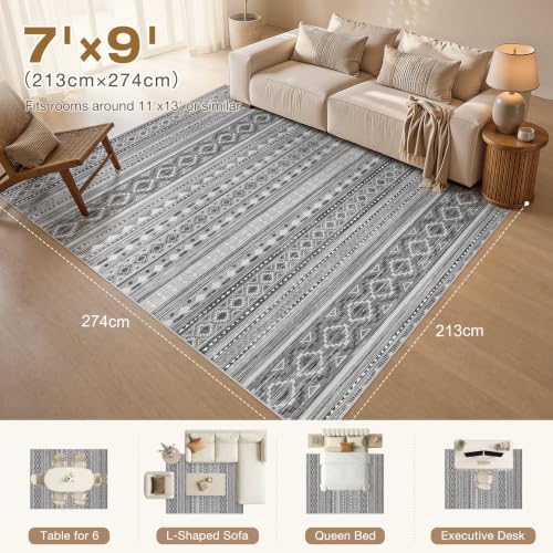 cotiled Boho 7x9 Area Rug for Living Room: Large Moroccan Washable Rug - Image 2
