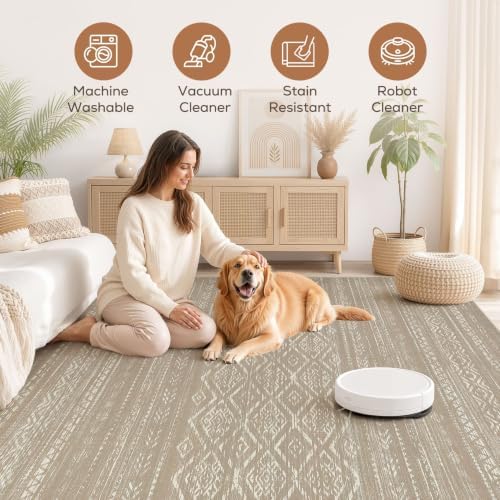 Nakagishi Boho 5x7 Area Rug Living Room Rugs Machine Washable Dark Brown - Image 3