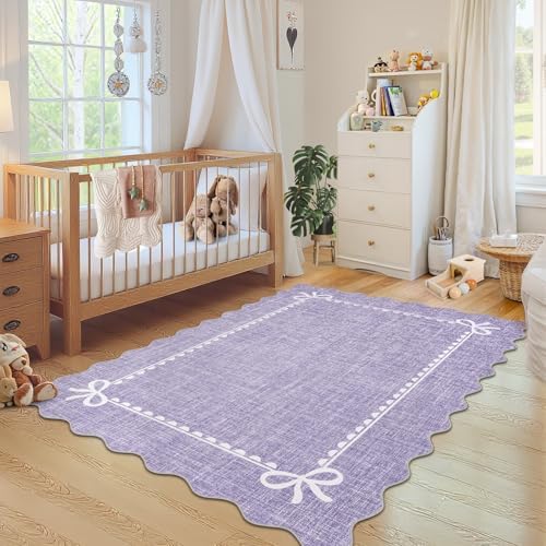 GarveeHome Scalloped Bow Rug 9x12 Washable Purple Rugs for Girls Bedroom - Image 3
