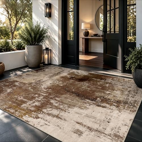 4x6 Rugs for Entryway - Modern Abstract Washable Rug, Ultra Soft Non Slip Low Pile Small Rug, Floor Carpet for Foyer Hallway Kitchen Laundry Bedroom Home(A‑Brown) - Image 3