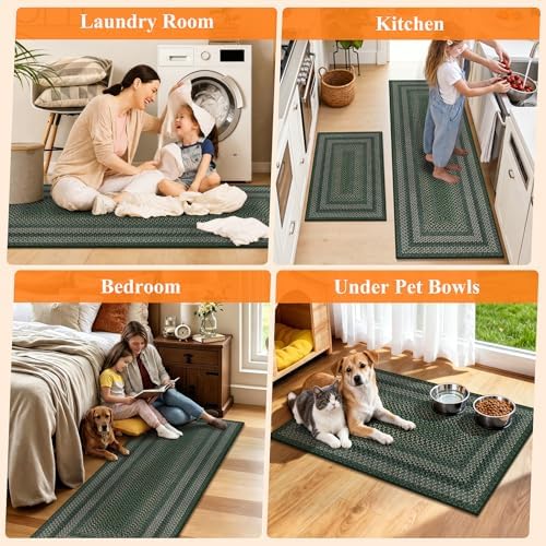 HEBE Faux Jute Kitchen Rugs Set of 2, Washable Kitchen Mats for Floor - Image 6