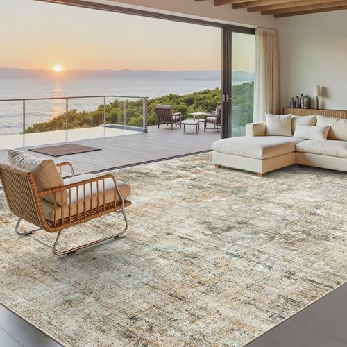Soalmost Abstract Rug 8x10 Large Living Room Rugs Washable Orange/Brown by Soalmost