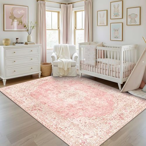 Washable Rugs for Living Room 5x7 Pink Area Rug for Girls Bedroom - Image 3